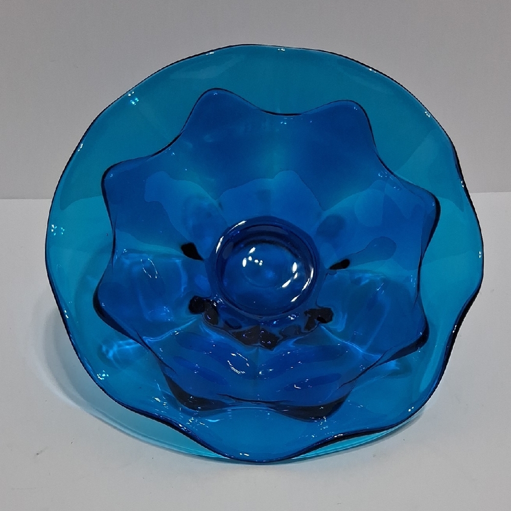 Viking Glass Bluenique Double Crimped Double Bowl/Candy Dish